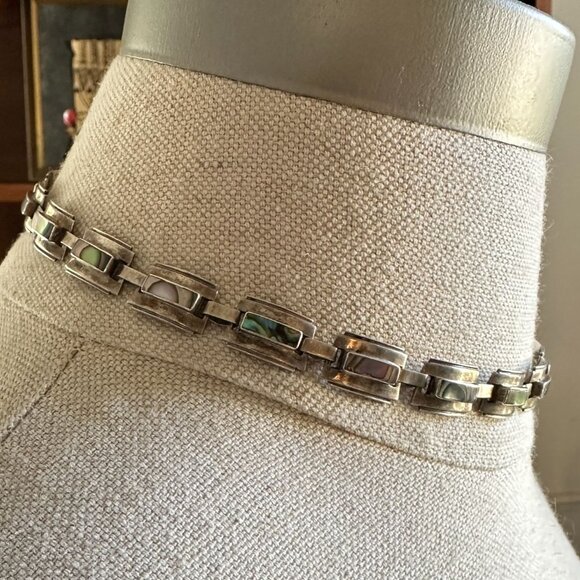 Taxco Sterling Silver and Abalone Choker Necklace